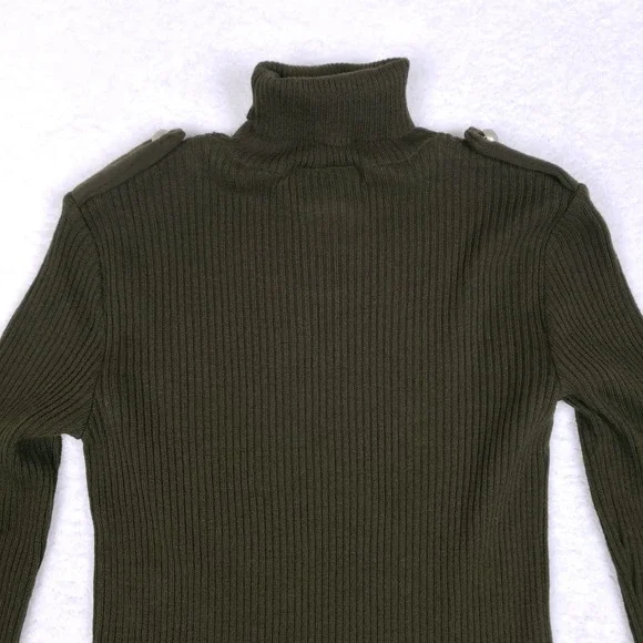 Amanda Charles Sweater Dress Small Olive Green Turtleneck Knit Military Chic - Picture 6 of 8